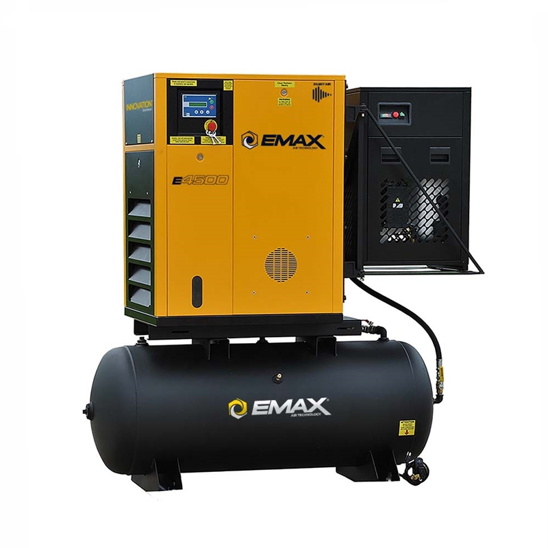 EMAX E4500 Series – 15 HP Rotary Screw Air Compressor, Variable Speed, 3 Phase, Swingarm Design Air Compressor Package-ERVK150003