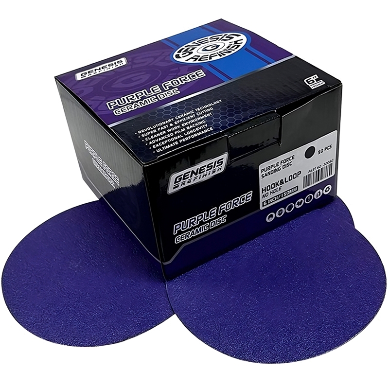Genesis Refinish 6" 120 Grit Hook & Loop Purple Force Revolutionary Ceramic Solid Film Disc (50/... - GR-30120