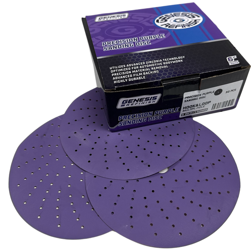 Genesis Refinish 6" 120 Grit Multi-Hole Hook & Loop Precision Purple Advanced Zirconia Film (50/... - GR-34120