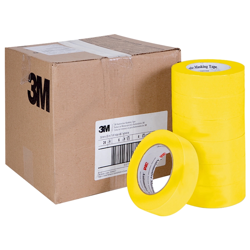 3M 1-1/2 Yellow Masking Tape Case of 24 Rolls - 6654